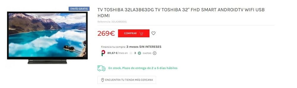 Venta TV Toshiba 32 32LA3B63DG FHD Smart TV